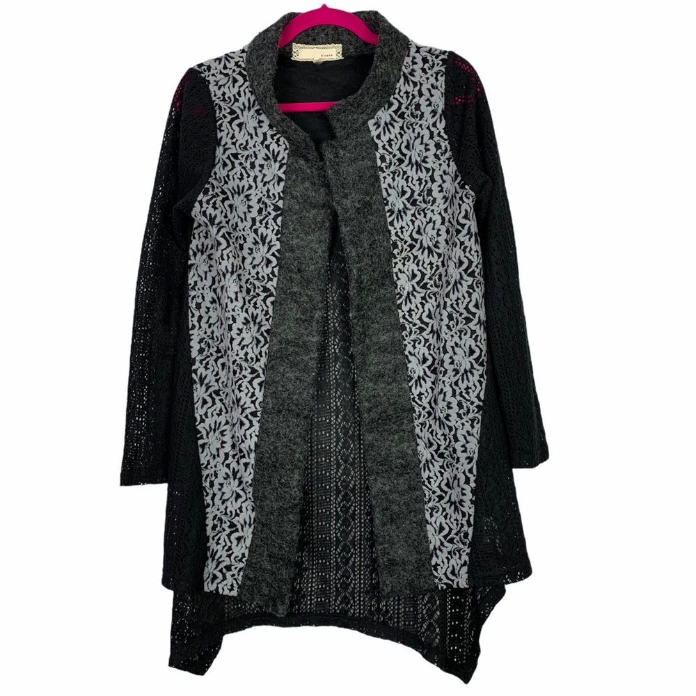 Areve Boho Mixed Media Open Front Cardigan Sweater - image 1